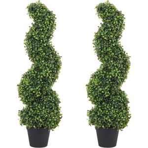 THE BLOOM TIMES 3ft Tall Spiral Topiary Trees Artificial Outdoor Set of 2, 36 Inch UV Resistant Large Faux Evergreen Fake Boxwood Plants for Front Porch Outside Planter Entryway Entrance Decor 3 Foot