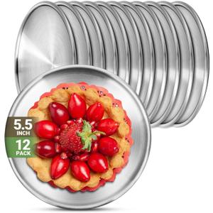 Stainless Steel Plates, 12 Pack 5.5 inch 304(18/8) Metal Food Serving Plate Set, Reusable Snack Eating Dishes Round Shatterproof Plate Silver Dinnerware for BBQ Dinner Oven Dishwasher Safe