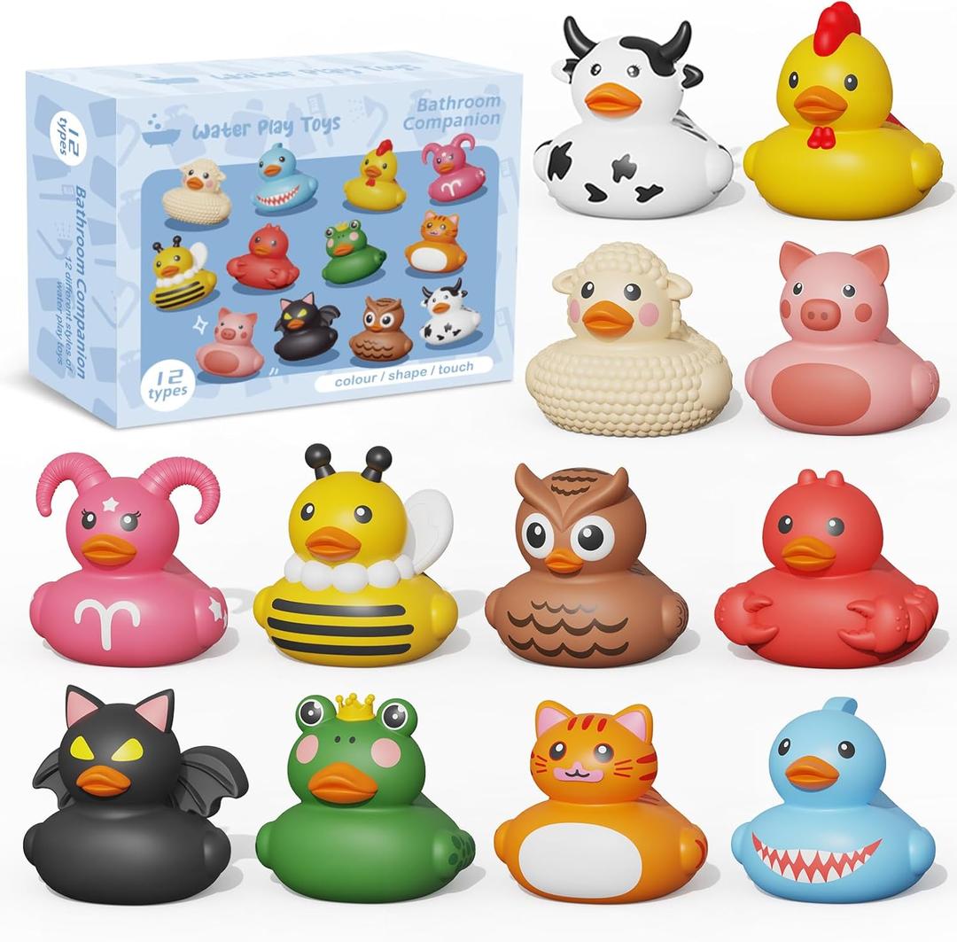 8 PCS Rubber Ducks,Toddler Bath Toys,No Hole Bathtub Toys,Baby Pool Toys for 18 Months and Older