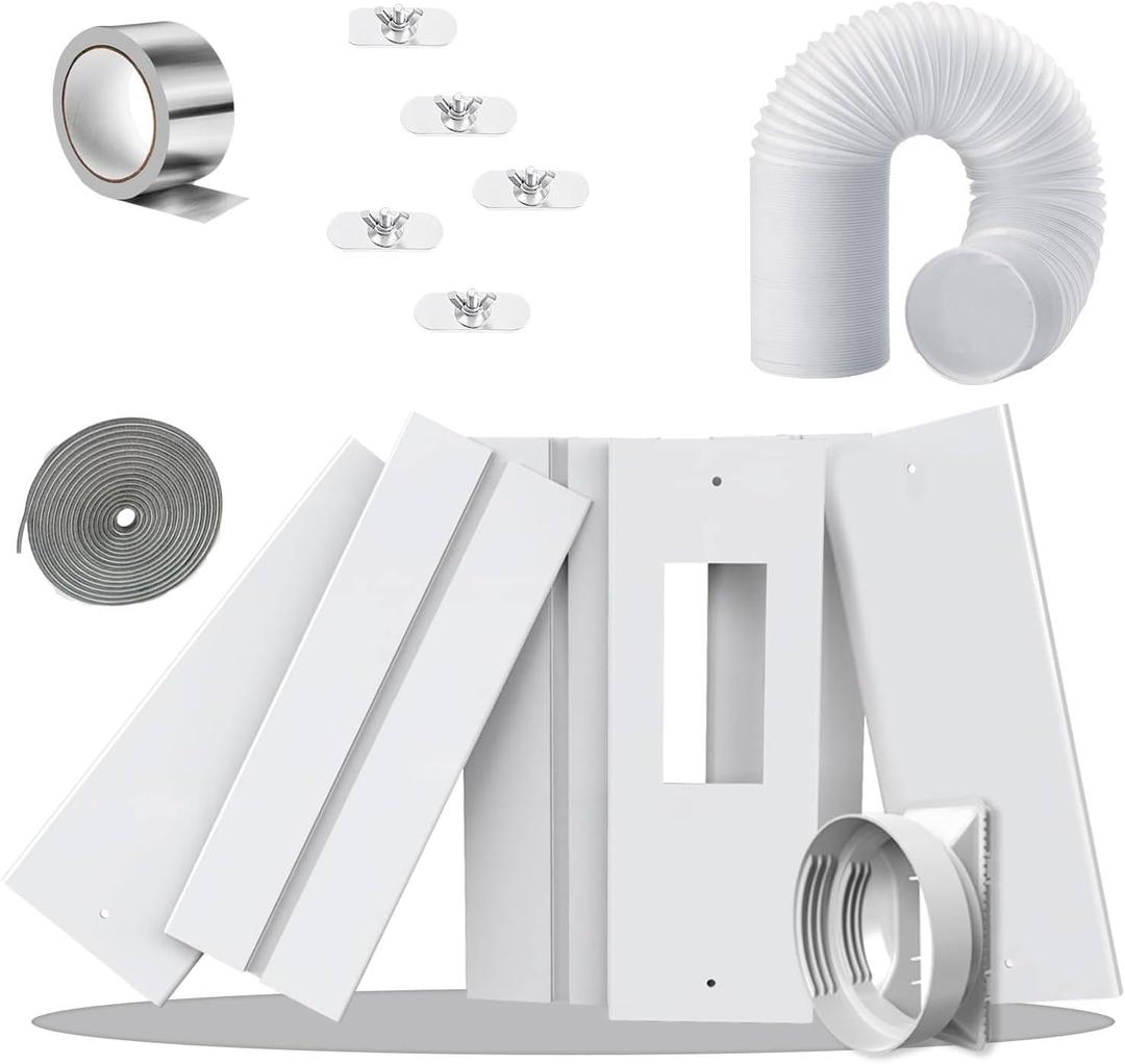 95"Sliding Door AC Vent Kit with 5.1"Extendable Hose Screen net & Weather Stripping Universal 5.0/5.9 Inches Coupler for Sliding Glass/Window Portable AC Energy Saving Airtight Seal System