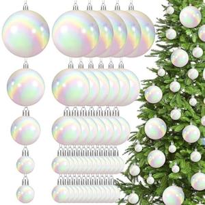 Wettarn 50 Pcs White Christmas Iridescent Ornaments Balls 1.2'' 2'' 3.2'' 4'' Transparent DIY Shatterproof Hanging Christmas Rainbow Ornaments Decorations Xmas Tree Wreath Holiday Party