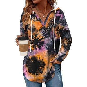 Angerella Womens Fashion Hoodies Pullover Oversized Sweatshirt Long SLeeve Drawstring Hooded Fall Shirts Loose Fit (X-Large, E Tie Dye Orange)