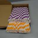 Reallnaive 100 Pcs Jumbo Smoothie Straws Bulk 7.75 x 0.4'' Orange and Purple Large Paper Striped Straws Wide Disposable for Milkshakes Smoothies Bubble Tea DIY Christmas Party Drinking Favors