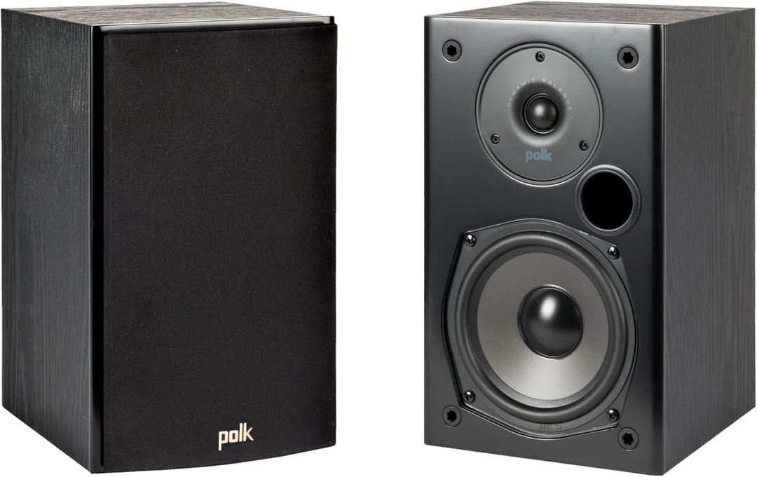 Polk Audio T15 Home Theater and Stereo Bookshelf Speakers  Deep Bass Response, Dolby and DTS Surround, Wall-Mountable, Pair, Black