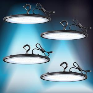 150W LED High Bay Lights with US Plug, 21000LM High Bay LED Shop Light, 5000K Daylight, IP65 Waterproof, UFO Commercial Warehouse Workshop Factory Barn Garage Lighting 4 Pack
