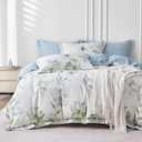 Daite King Size Duvet Cover Set, White/Green Flower Pattern