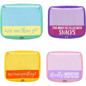 Hushee 4 Pcs Mesh Packing Cubes Travel Luggage Organizers for Suitcase Mesh Organizer Bags Color Blocked Foldable Travel Packing Organizers for Traveling Camping Hiking Essentials Lightweight 3 Sizes