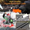 360 Degree Kayak LED Lights with Retractable Pole and Orange Visibility Flag, Waterproof Navigation LED Light for Night Kayaking Fishing Paddling, Kayak Accessories