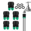 Garden Hose Adapter 3/4 to 1/4 Inch 2 Way Drip Irrigation Tubing Connectors Lock Barbed Design 3/4 US Standard GHT Thread 5 Pack (2 -Way to 1/4" Pipe Connector)