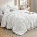 Bedsure Queen Comforter Set White - Bed in a Bag Queen Size Bedding 7 Pieces, GentleSoft Pintuck Bed Set Gift for Family, Pinch Pleat All Season Comforter with Sheets, Pillowcases & Shams