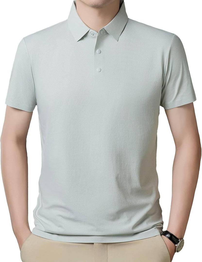 Men's Golf Polo Shirts Light Weight Business Casual Athletic Short Sleeve Polos Comfy Breathable Wicking (Gray, M)