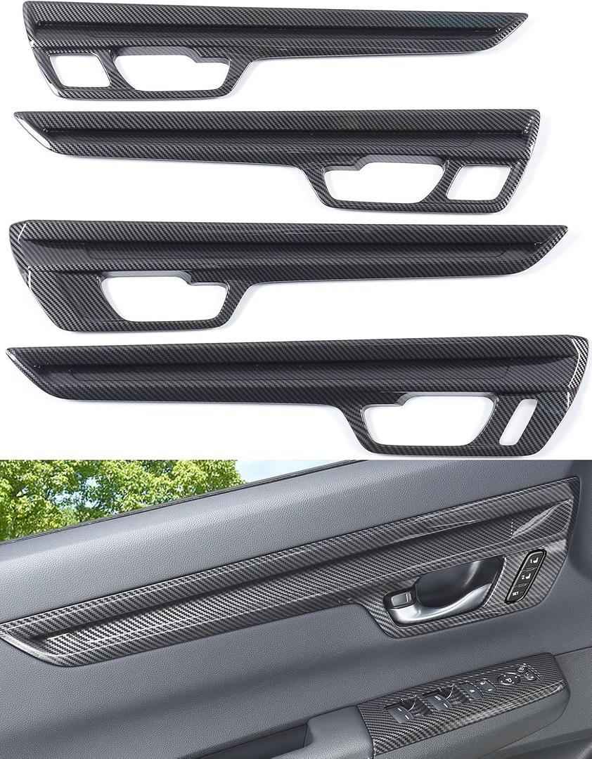 For Honda CRV 2023 2024 2025 2026 EX-L, Sport Touring Hybrid Interior Door Panels Protetive Cover, Cool Sporty Carbon Fiber Grain Interior Accessories for CR-V, Luxury Interior Upgrate Trims- Carbon