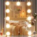 Hasipu Vanity Mirror with Lights, 11" x 14" Hollywood Mirror, Makeup Mirror with 11 Dimmable Bulbs and 10X Magnification, 3 Colors Modes, Touch Control, USB Charging Port, 360 Rotation, White