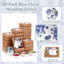 Teenyyou 80 Pack Small Ceramic Bowls Bulk Gifts Set Wedding Favors for Guests, 3.3 Inch Floral Mini Dipping Bowl Sauce Dish with Cards Box for Party Souvenir (Classic,Blue)