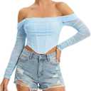 Corset Tops for Women Long Sleeve Off The Shoulder Crop Boned Bustier Trendy Y2K Going Out Tops
