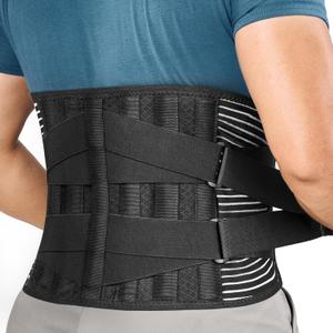 FREETOO Back Braces For Lower Back Pain Relief With 6 Stays, Breathable Back Support Belt For Men/Women For Work, Anti-Skid Lumbar Support Belt With 16-Hole Mesh For Sciatica (L)