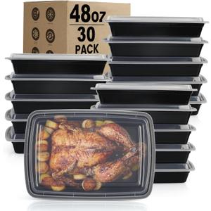 Meal Prep Containers Reusable - 48oz Food Storage Containers with Lids 30 Pack, To Go Food Containers for Meal Prep, Disposable To Go Container with Lids, BPA Free, Microwave/Dishwasher/Freezer Safe