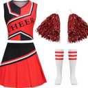 Cheerleader Outfit for Women Red Cheerleader Costume 4PCS Cheerleading Complete Outfits Party Halloween (Large)