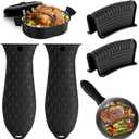4 Pack Silicone Hot Handle Holder Cover Cast Iron Handle Cover Silicone Pot Holders Heat Resistant Assist Pan Handle Sleeve Non-Slip Pot Handle Covers for Cast Iron Skillet Metal Pan(Black) (2L)