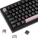 dagaladoo PBT Keycaps with Metal Paint,112-Key Black/Pink Custom Keycap Set dye Sublimation,Cherry Profile Key caps for 61/64/66/68/75/84/87 MX Switches Mechanical Keyboards