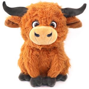 12" Highland Cow Plush Toy, Large Size Stuffed Animal, Plushie, Fluffy Cute Fuzzy Highland Cattle with Horns, Adorable Gift for Kids, Toddlers & Cow Lovers, Decorative Plushi, Valentines Day Gift