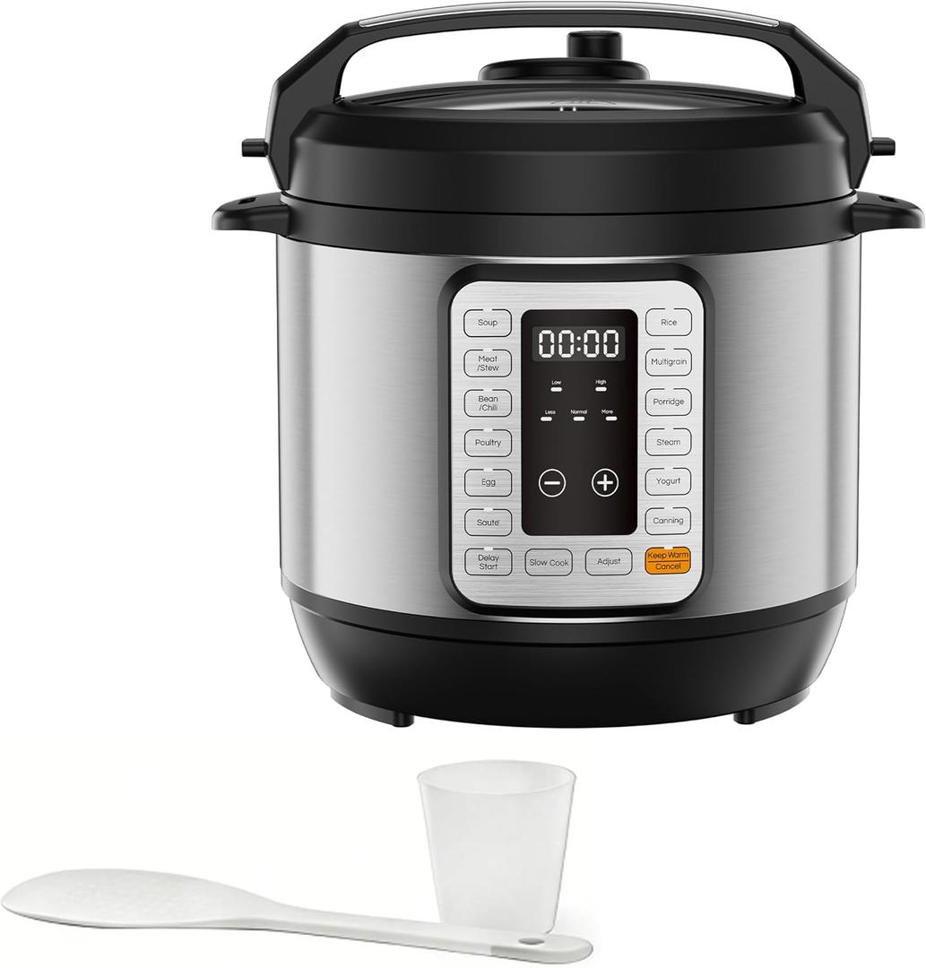 Simple Deluxe 6QT Electric Pressure Cooker, 16-in-1 & Non-Stick Stainless Steel Multi Cooker with 12 Presets for Slow Cook, Meat Stew, Steam, Saut, Canning, Yogurt Maker, Dishwasher Safe, Silver