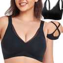 PRETTYWELL Front Closure Bras for Women no Underwire Padded Wireless Comfort Full Coverage Bra with Support Mastectomy Bra (Large)