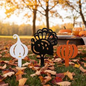 Weysat 3 Pcs Thanksgiving Turkey Metal Yard Decorations Thanksgiving Turkey Pumpkin Gourd Garden Stakes Fall Metal Yard Decorative Signs for Autumn Outdoor Lawn Patio Garden Decor