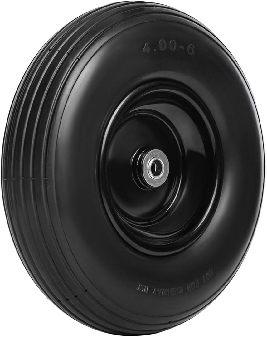 Taifa 13 Inch 1 Pack Solid Flat Free Replacement Tires and Wheels 4.00-6 with 5/8'' Axle Bore Hole, Air Less Wheel for Wheelbarrow/Wagon/Hand Truck/Trolley/Garden Scooter etc.