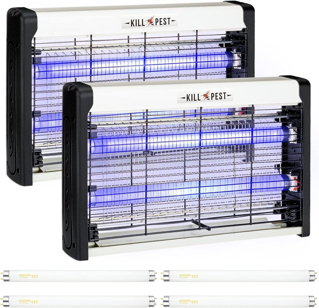 2 Pcs Electric Bug Zapper Indoor Insect Killer with Replacements Bulbs 20W Blue Light Powerful 2800V Attract Fly and Mosquito Traps with Circuit No Load Protection Outdoor Plug in Pest Control