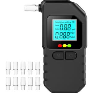 Portable Breathalyzer for Personal Use- Alcohol Detector with 10 Replaceable Mouthpieces, Fast & Accurate BAC Tester, LCD Digital Display for Car, Home, Party