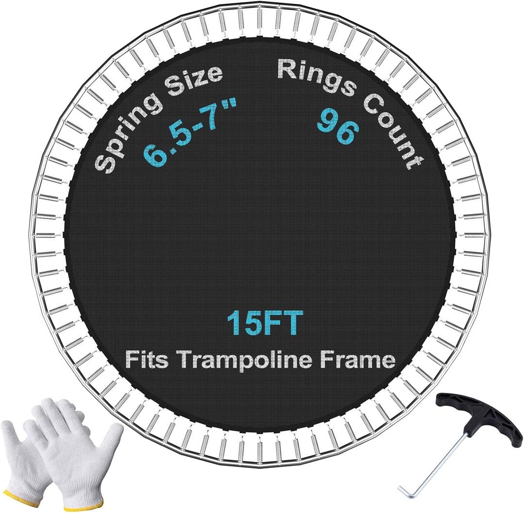 SPORTYOUTH Trampoline Replacement Mat, Fits 12ft 14ft 15ft Round Trampolines Frame with 72/88/96 V-Rings Using 5.5/6.5/7 in Springs, Water-Resistant, UV Resistant, Good Jumping Bounce