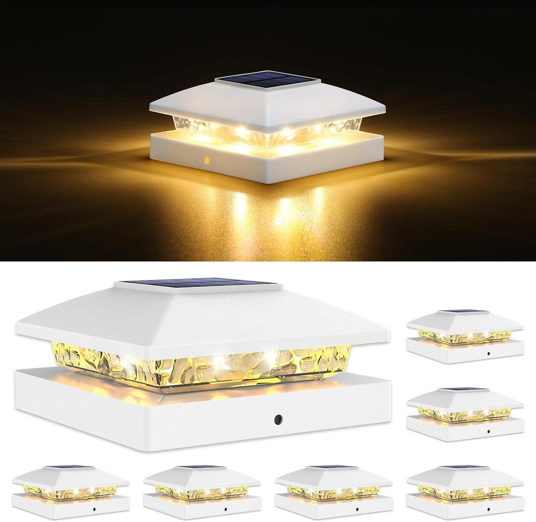 VOLISUN 4x4 Solar Post Cap Light 6pack,Solar Fence - Cap Lights Outdoor Waterproof for Wooden/Vinyl Post,White Deck Post Cap Light Solar Powered with Warm White for Garden/Patio/Porch