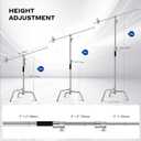 Heavy Duty C Stand 6.9ft/210cm with Holding Arm Sandbag Grip Head Stainless Steel Photography Light Stand C-Stand Sturdy for Photography Studio Video Monolight Softbox Shooting (Silver)