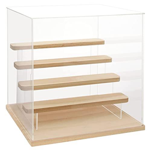 Choowin 5 Tier Clear Acrylic Display Case for Collectibles, Mini Figures, Pop Mart, Labubu, Sonny Angel, Smiski - Assemble Dustproof Acrylic Display Box with Door, Stand (Wood Base Step)