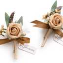 Ling's moment Boutonniere for Men, 2pcs Groom Groomsmen Guest Boutonniere, Artificial Flowers for Wedding/Prom/Homecoming, etc.Sand Beige Dusty Rose