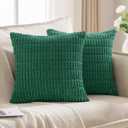 JELLYMONI 2 PCS Throw Pillow Covers, Corduroy Striped Decorative Pillows Cover for Farmhouse Boho Home Decor, Living Room Bed Sofa Couch Pillow Covers 18x18in, Green