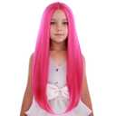 Child Kids Hot Pink Wig Long Straight Pink Wig Girls Magenta Hair Neon Pink Wigs Long Middle Part Synthetic Wigs