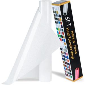 RENLITONG White Glitter HTV Heat Transfer Vinyl Rolls - 12 Inch x 5 feet Iron on Vinyl for T-Shirt and Silhouette, Easy to Cut & Weed for Heat Transfer Design (Glitter White)