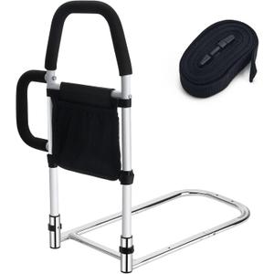 Bed Rails for Elderly Adults, Bed Assist Rails for Seniors with 2 Grab Bars & Storage Pocket & Fall Prevention Guard, Fits King, Queen, Full, Twin Bed, Support Up to 300lbs