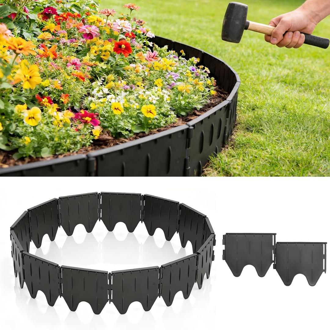 38PCS Garden Edging Border - 19FT Sturdy Landscape Flower Bed Lawn Edging Borders, Plastic Decorative Garden Fence Landscape Border, Interlocking Design for Patio Yard Pathway Sidewalk