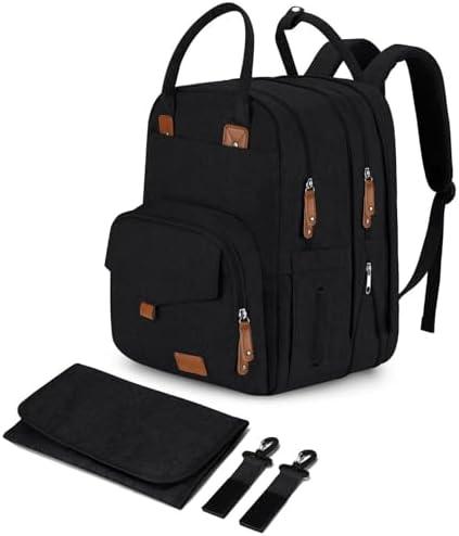 Qualyphant Extra Large Diaper Bag Backpack for Two Kids Twins - Expandable Baby Bag (26-36L), Dual Big Compartments - Includes Changing Pad & Stroller Straps, Unisex Black