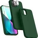 Dssairo 5 in 1 Designed for iPhone 13 Case, with 2 Pack Screen Protector,2 Pack Camera Lens Protector, Liquid Silicone Ultra Slim Shockproof Protective Phone Case Microfiber Lining 6.1,Alpine Green