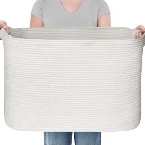 MEGASKET 108L Extra Large Storage Basket, 25" x 16" x 16" White Blanket Basket Living Room, Oversized Cotton Rope Blanket Storage, Woven Kids Dog Toy Bin Box Organizer, Laundry Shoes Towel Bin, White