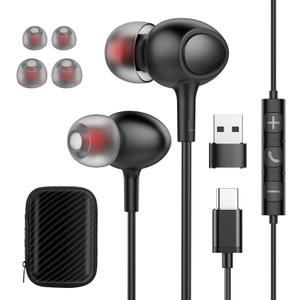 Wired Earphones USB Type C Headphones for iPhone 16/15 Pro Max Laptop PC with Microphone, Noise Isolation Headset Compatible for Google Pixel 7 6a iPad Pro Samsung MacBook (TC-B2Pro)