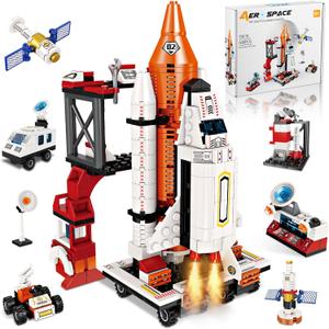 12-in-1 Space Rocket Building Blocks Kit - STEM Educational Toy Ages 6-12, 566 Pieces Creative Assembly Set for Kids