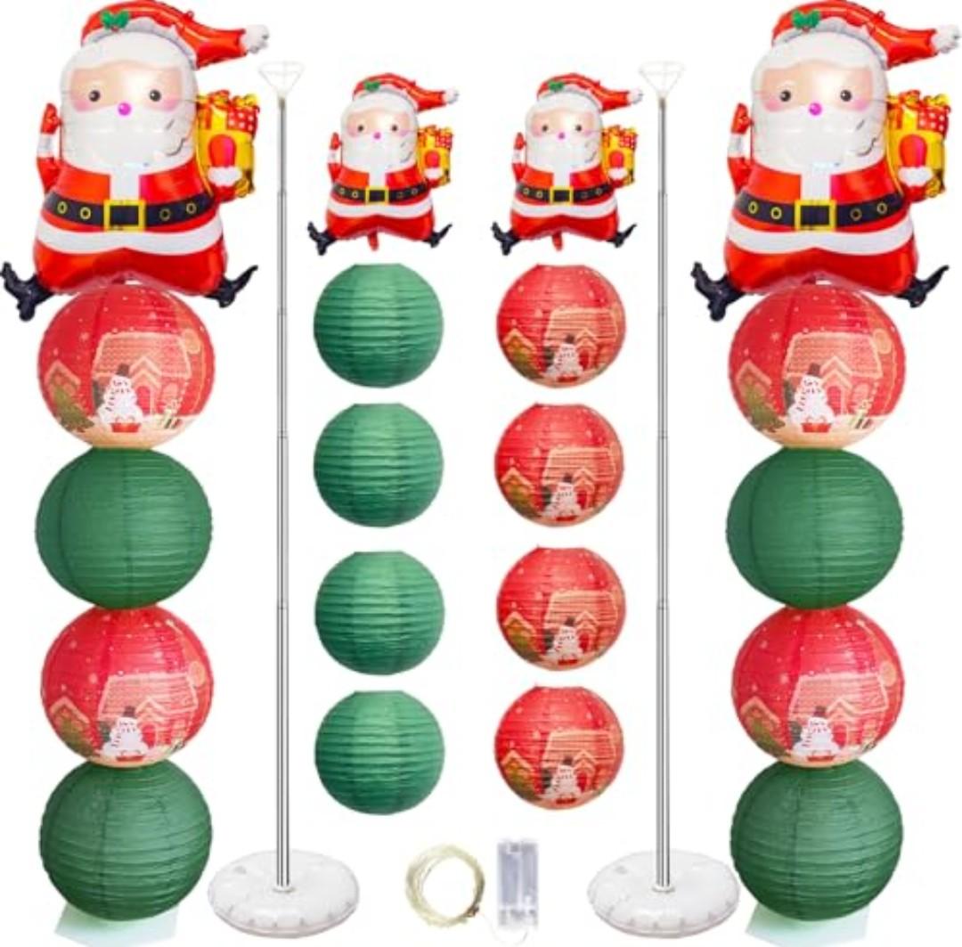 Christmas Balloon Column Stand Kit And Paper Lantern 2 Sets 6.2 Feet with Reusable Metal Telescopic Design for Christmas Decorations