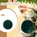 15 Pcs 3.54 in Christmas Dark Green Ball Ornaments for Xmas Tree Large Soft Faux Fur Hanging Pom Pom Furry Ball Ornaments for Vintage Christmas Home Fireplace Mantel Holiday Party Decor