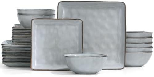 Amazon.com: Famiware Dinnerware Sets for 8, Ocean Square 24-Piece Kitchen Plates and Bowls Sets, Microwave and Dishwasher Safe, Scratch Resistant, Grey : Home & Kitchen