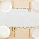 Scalloped Edge Table Runner 70 Inches Preppy Embroidery Edge Table Runner Cute Neutral Rustic Dining Decor for Kitchen(Sage Green,White)